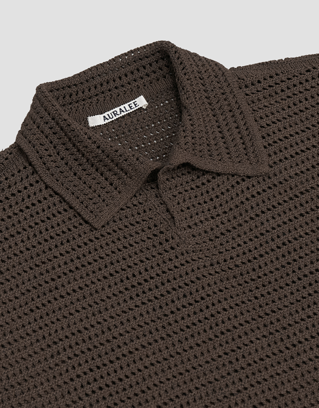 Auralee - BABY SURI ALPACA SHEER KNIT SKIPPER POLO (DARK BROWN